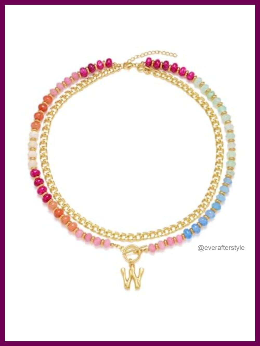 Layered Beaded Necklace 14K Gold Plated Initial Chunky Chain Boho Summer